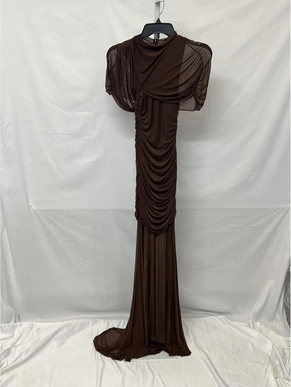 Amanda Uprichard x REVOLVE Evianna Mesh Gown in Chocolate Brown - Picture 4 of 12
